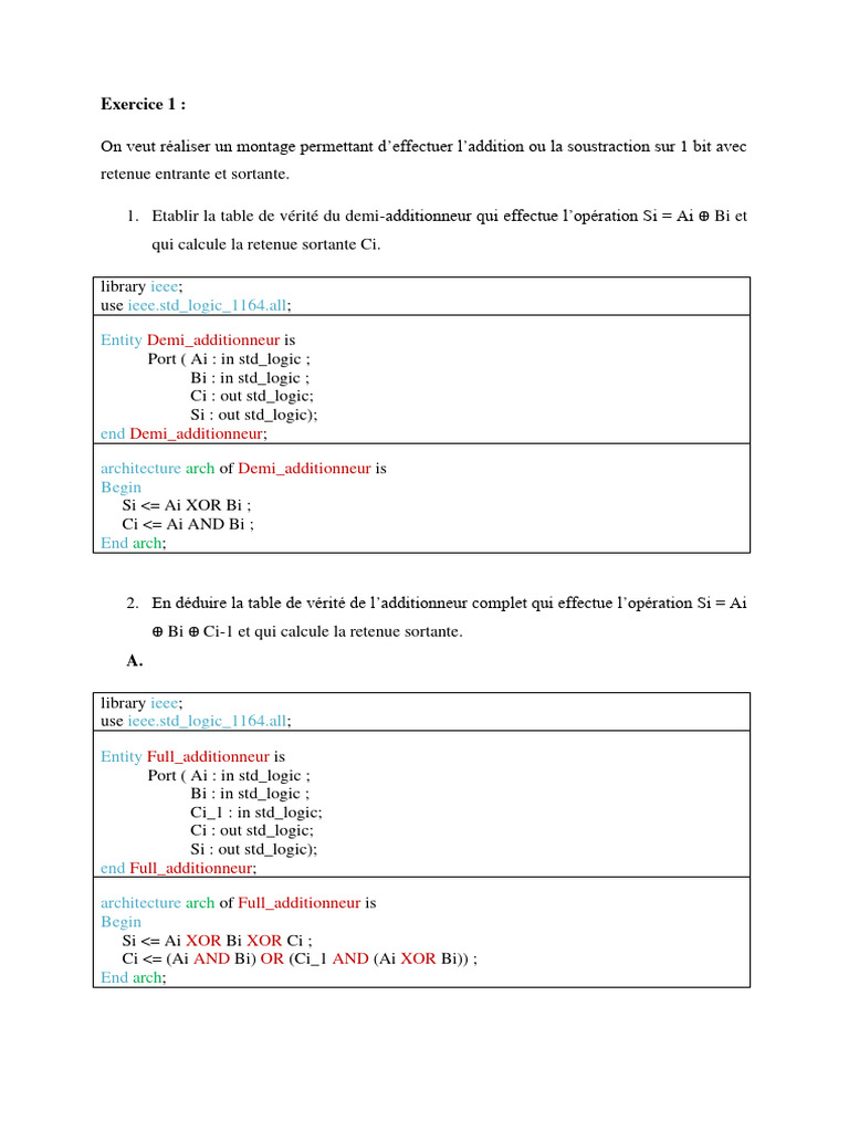 VHDL: Addition/Subtraction Circuits | PDF