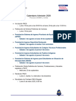 Calendario Admisión 2025