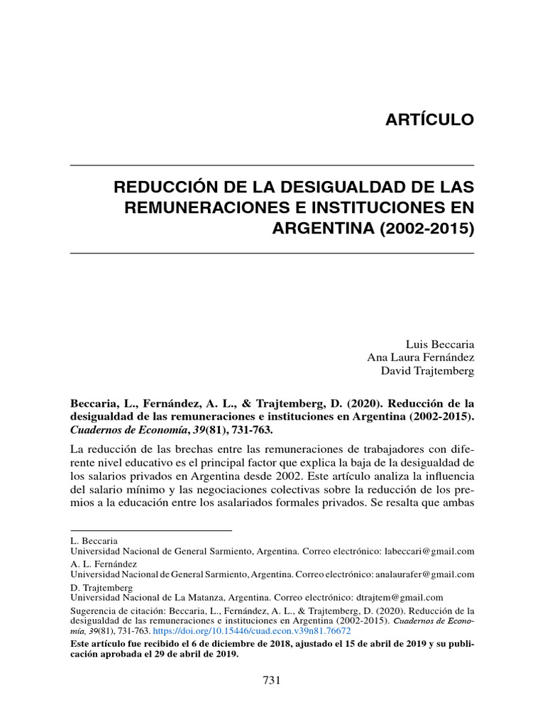 Reducción de La Desigualdad de Las Remuneraciones e Instituciones en ...