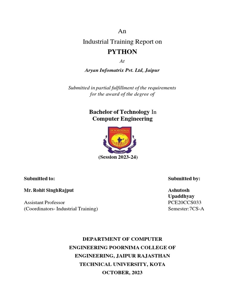 Industrial Training Report: Python | PDF | Boolean Data Type | Control Flow