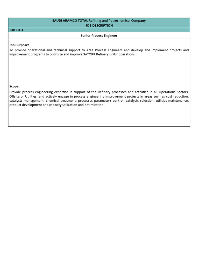 Senior Process Engineer Job Description | PDF | Process Engineering ...