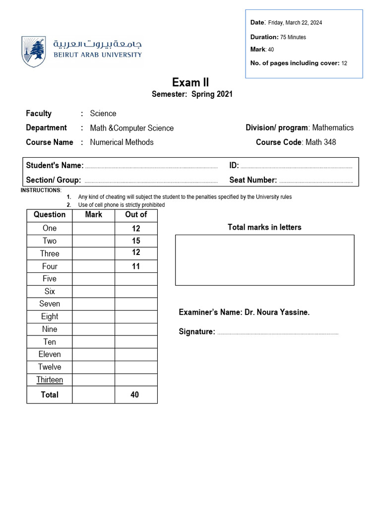 Numerical Methods Exam Spring 2021 | PDF | Algorithms | Numerical Analysis