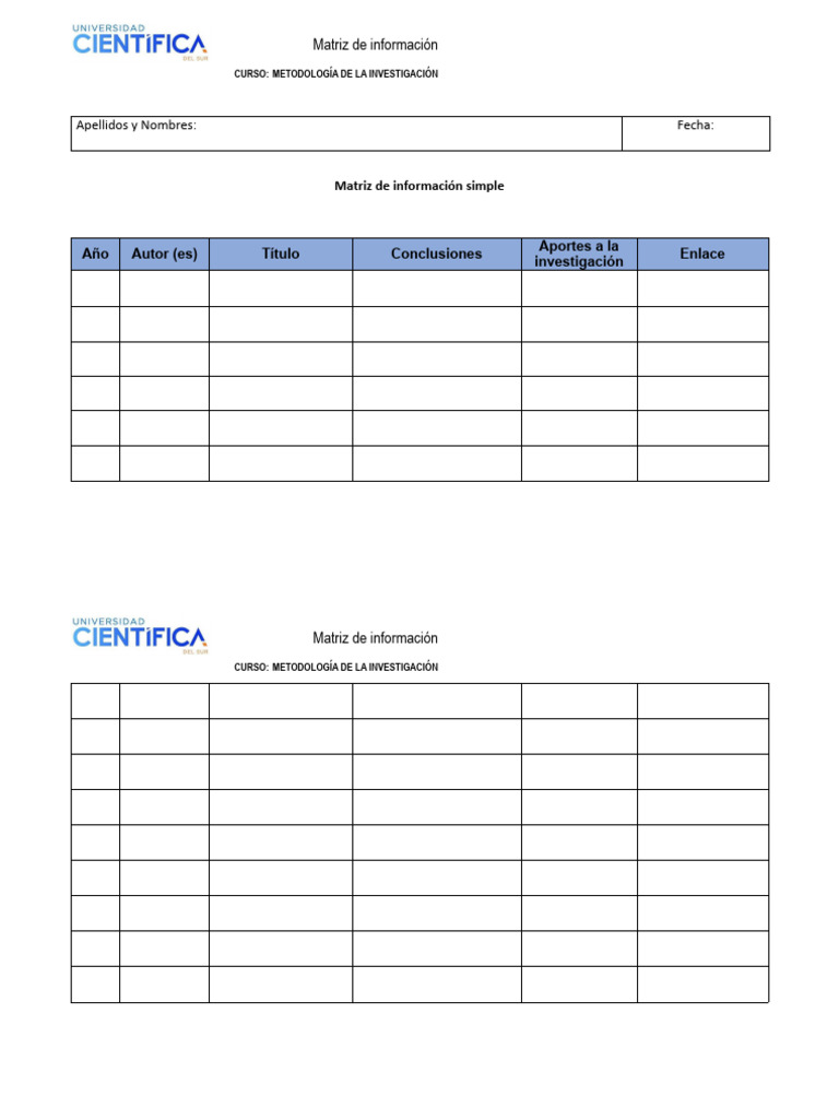 Matriz de Información para Investigación | PDF