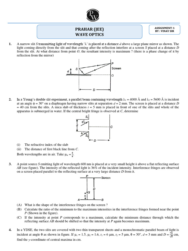 Wave Optics Interference Problems | PDF | Wavelength | Optics