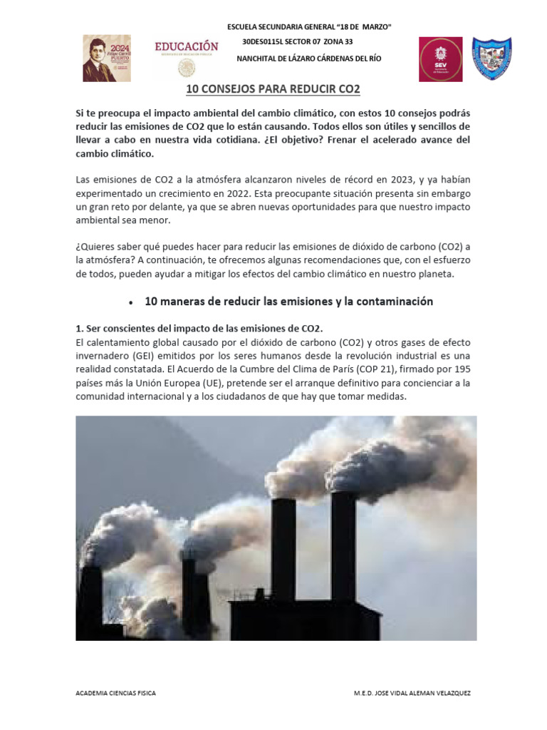 10 Consejos para Reducir CO2 | PDF | Dióxido de carbono | Gases de ...
