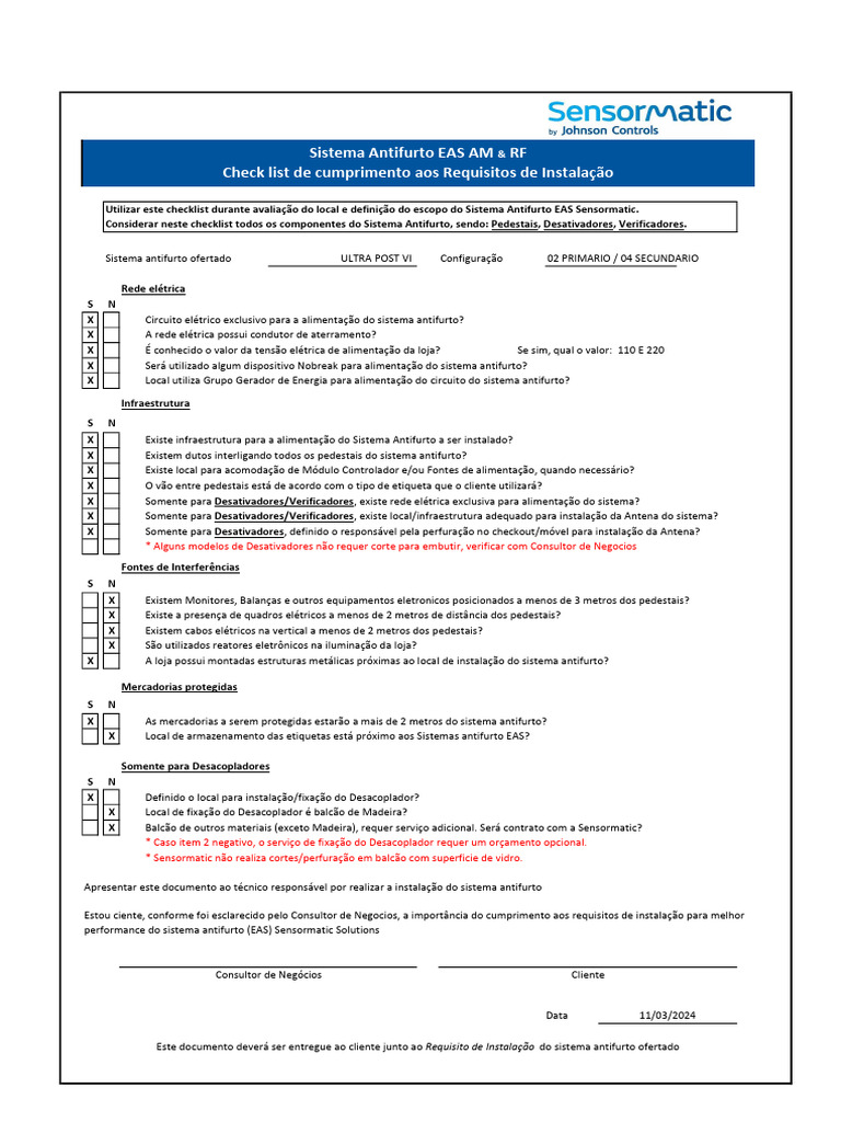 Checklist Sensormatic | PDF | Fonte de energia | Eletromagnetismo