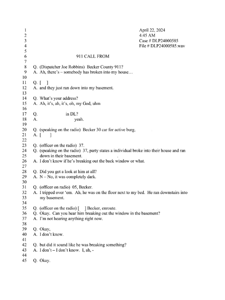 911 Transcript Detroit Lakes Burglary | PDF