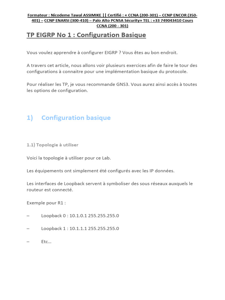 Configuration EIGRP Basique avec GNS3 | PDF | Architecture de réseau ...