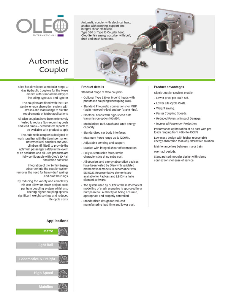 Automatic Coupler 2 Page Data Sheet Lo Res | PDF | Rail Transport