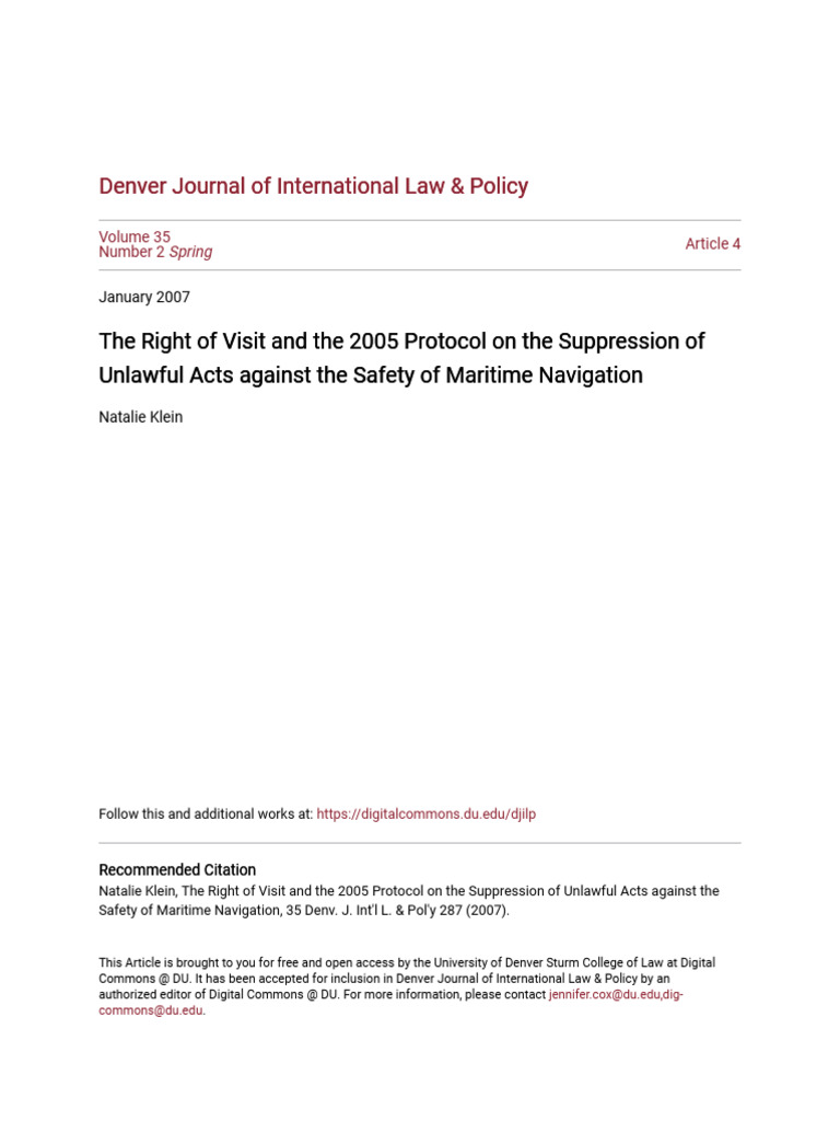 The Right of Visit and The 2005 Protocol On SUA | PDF | Territorial ...