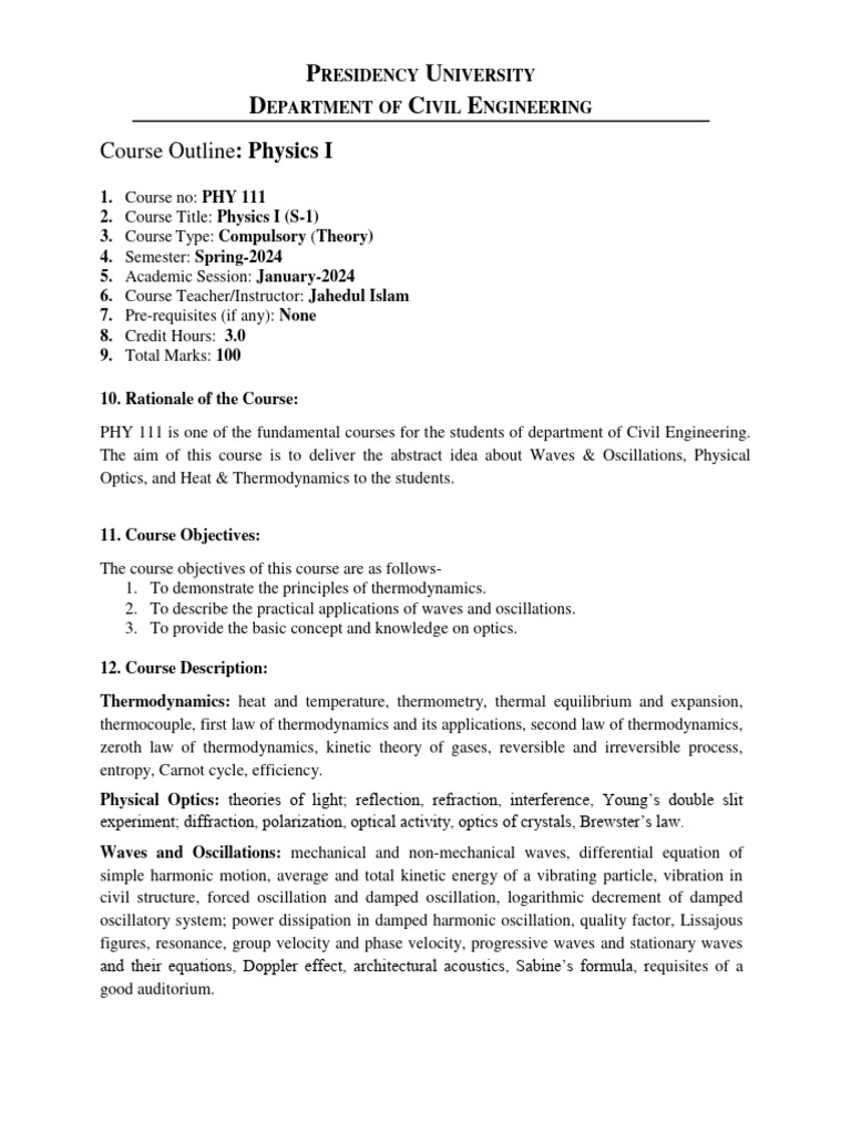 Phy 111 S 1 Pdf Thermodynamics Oscillation