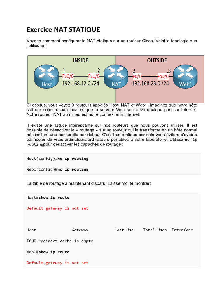Configuration du NAT Statique Cisco | PDF | Adresse IP | Architecture ...