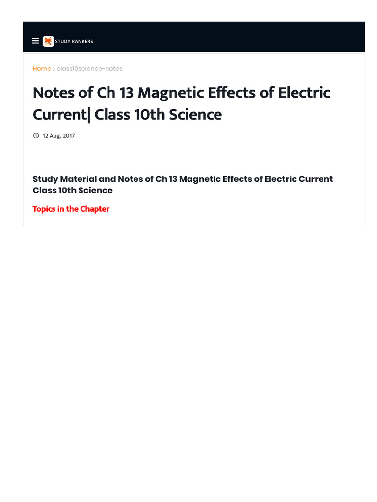 Class 10 Magnetic Effects of Current Notes | PDF | Electromagnetic ...