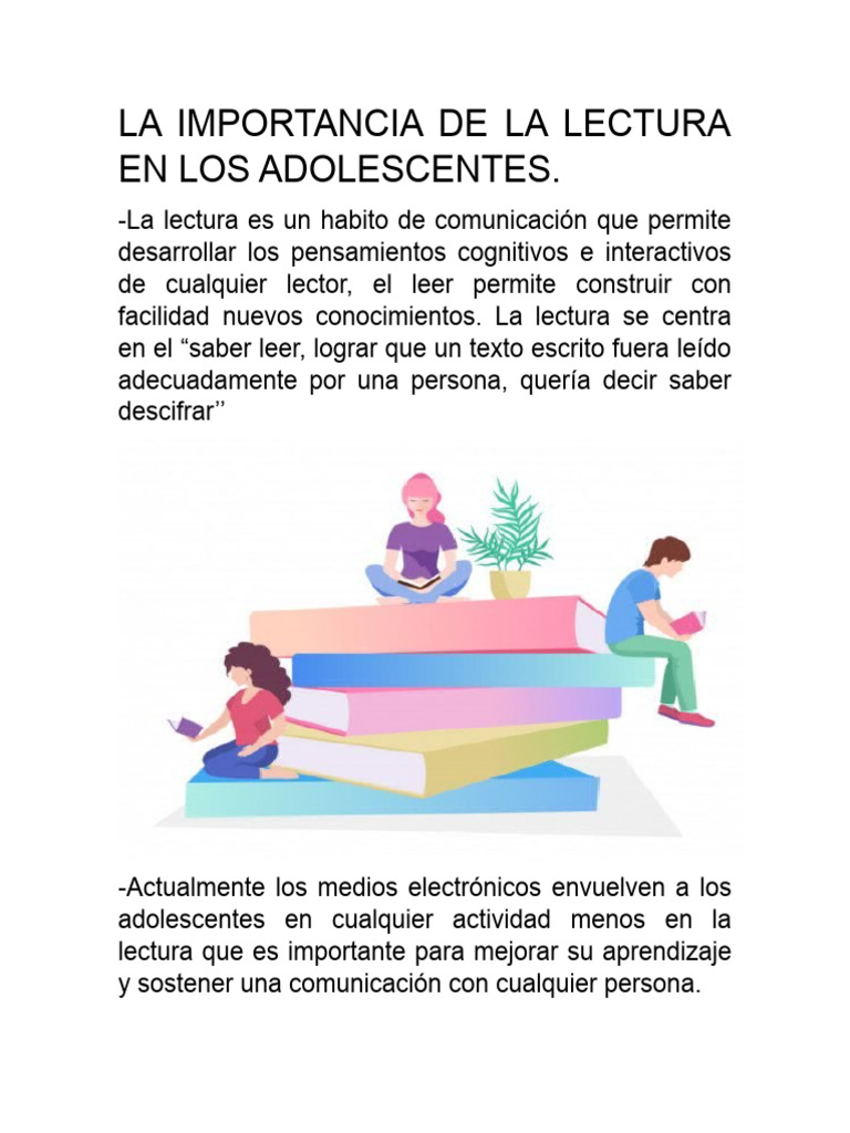 Importancia de la lectura en adolescentes | PDF | Aprendizaje | Ciencia ...