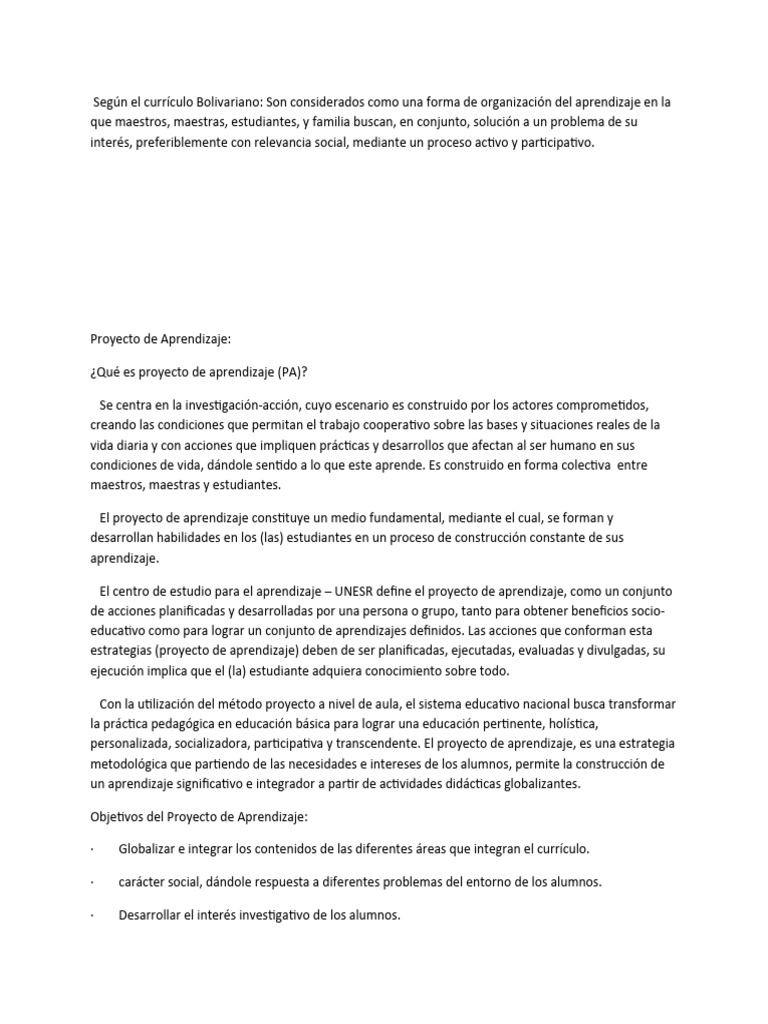 Proyectos de Aprendizaje en Educación | PDF | Aprendizaje | Plan de ...
