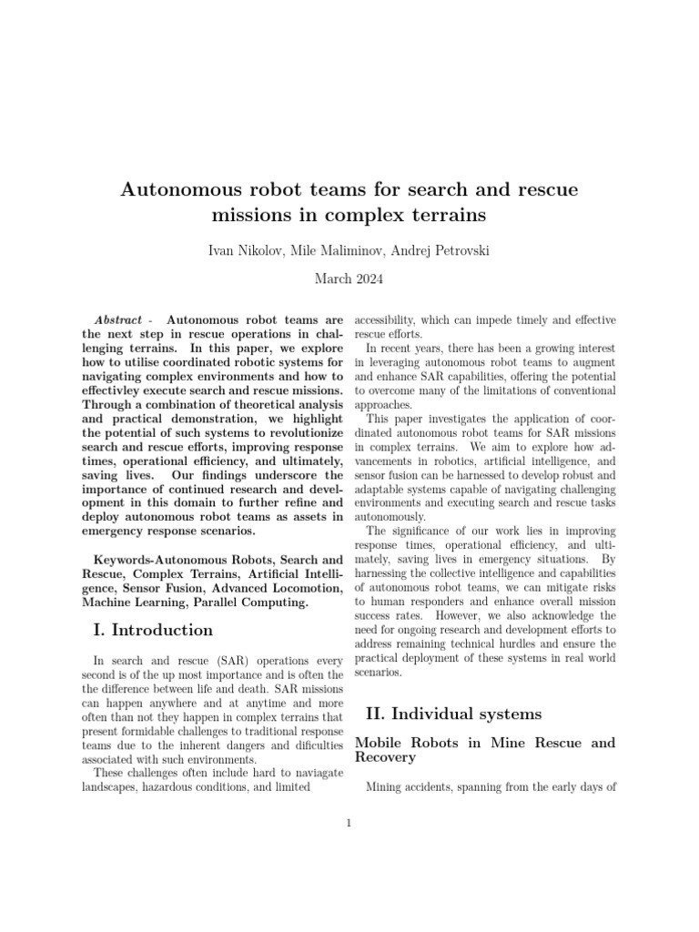 Autonomous Robot Teams For Search and Rescue Missions in Complex ...