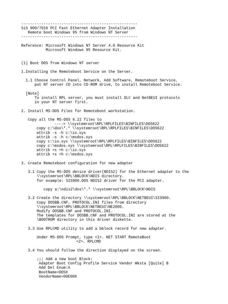 BOOT95 SiS 900/7016 PCI Fast Adapter Installation PDF