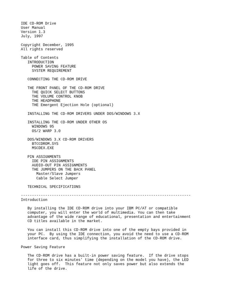 MANUAL IDE CD-ROM Drive. User Manual. Version 1.3. July, 1997 | PDF ...