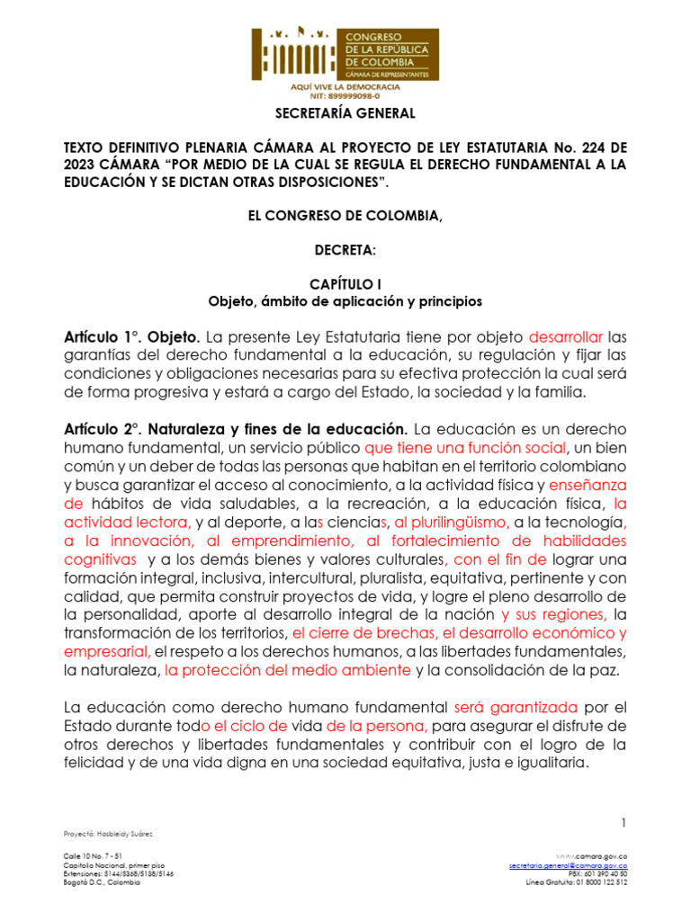 Ley Estatutaria sobre el Derecho a la Educación | PDF | Educación de la ...