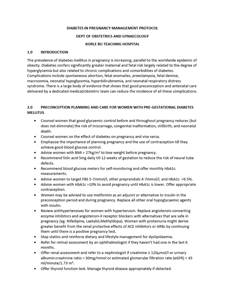 Diabetes in Pregnancy Management Guide | PDF | Gestational Diabetes ...