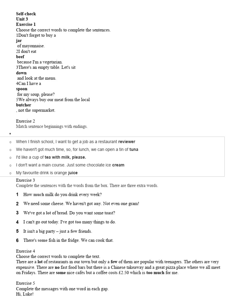 Self check 3 key pdf restaurants meal