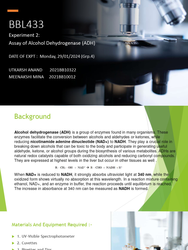Alcohol Dehydrogenase Assay Guide | PDF | Nicotinamide Adenine ...
