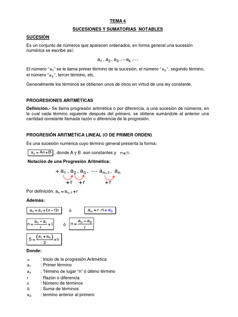 4.-Sucesiones y Sumatorias Notables 2022 | PDF | Suma | Matemáticas