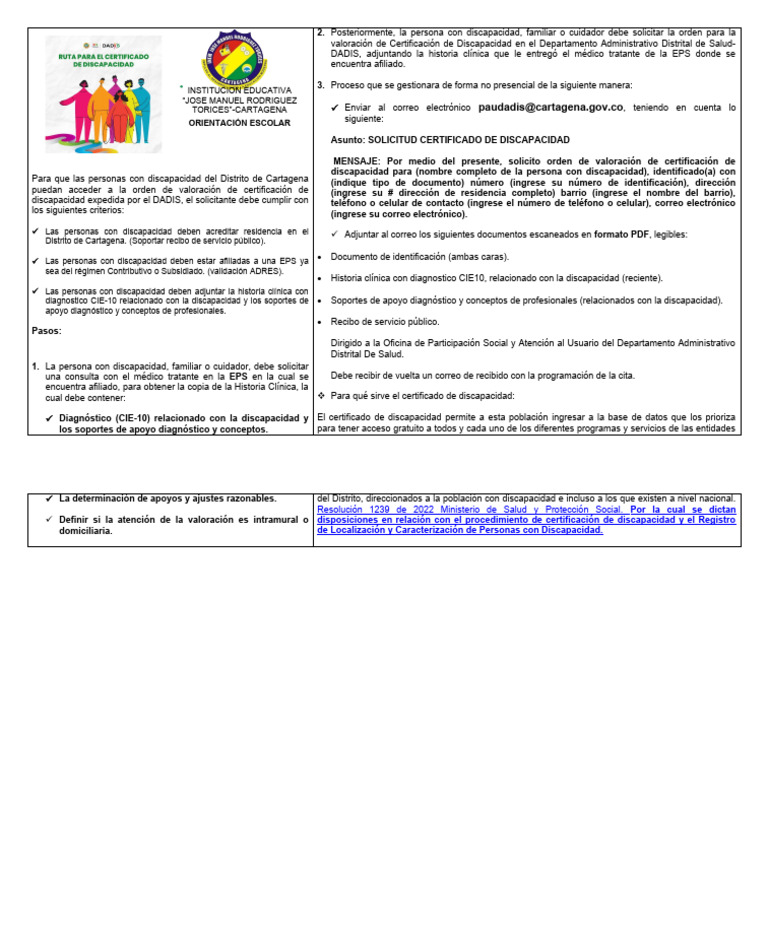Proceso de Certificación de Discapacidad en Cartagena | PDF | Invalidez