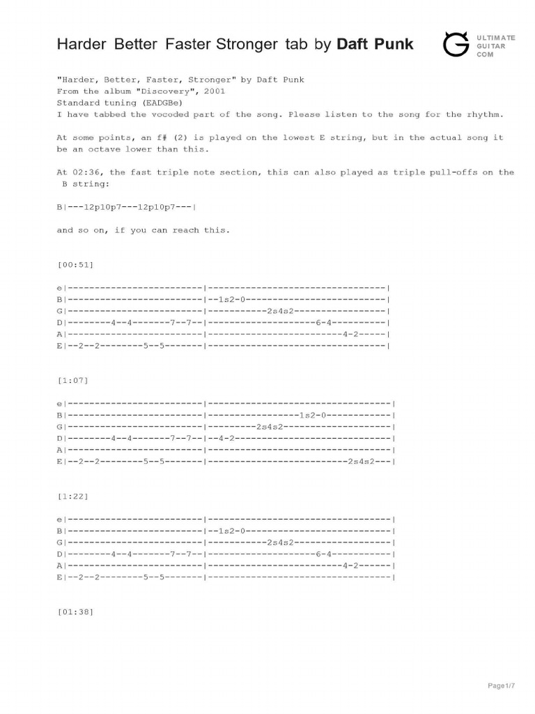 harder better faster stronger tab | PDF