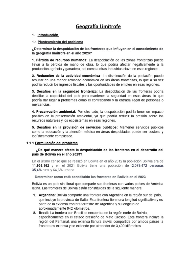 Geografía Limítrofe de Bolivia 2023 | PDF | Bolivia | Geografía