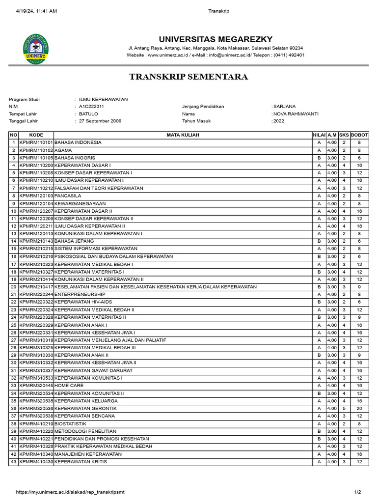 Transkrip Sementara Nova Rahmayanti | PDF