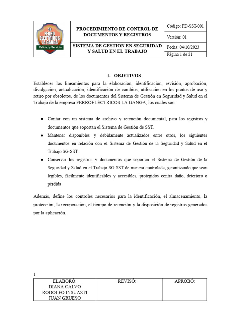 Procedimiento de Control de Documentos y Registro | PDF | Archivo de ...