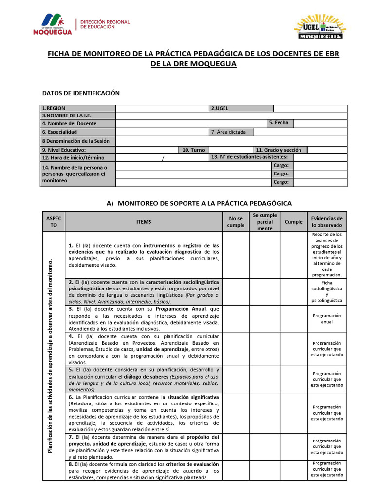 Ficha de Monitoreo Docente 2024 | PDF | Evaluación | Aprendizaje