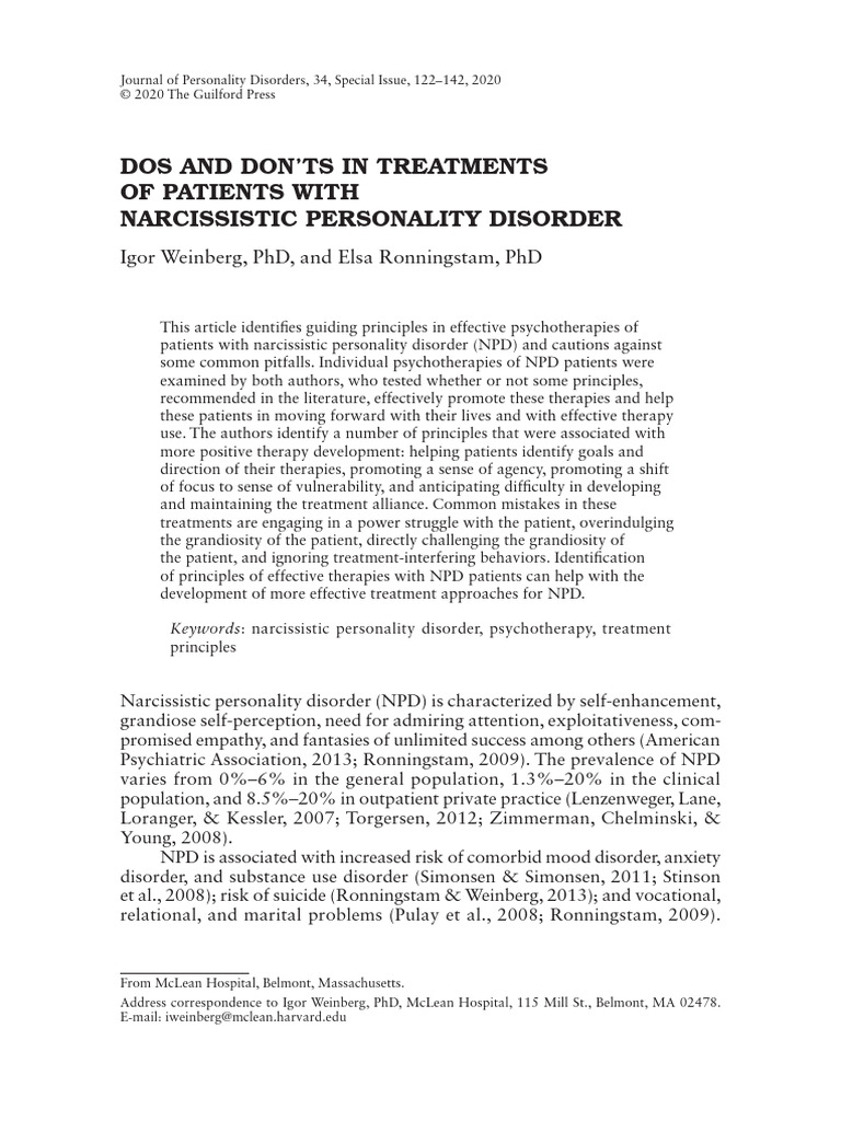 Effective Treatment Principles for NPD | PDF | Psychotherapy ...
