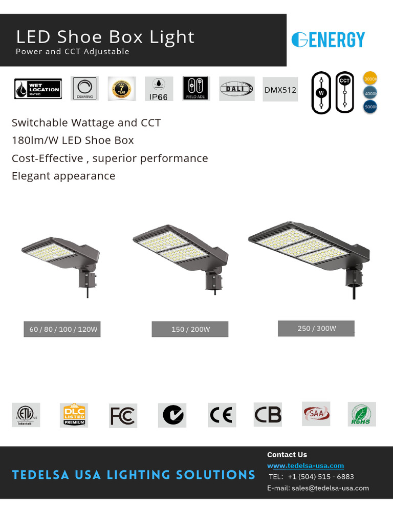 Adjustable LED Shoe Box Lights | PDF | Lighting | Electrical Engineering