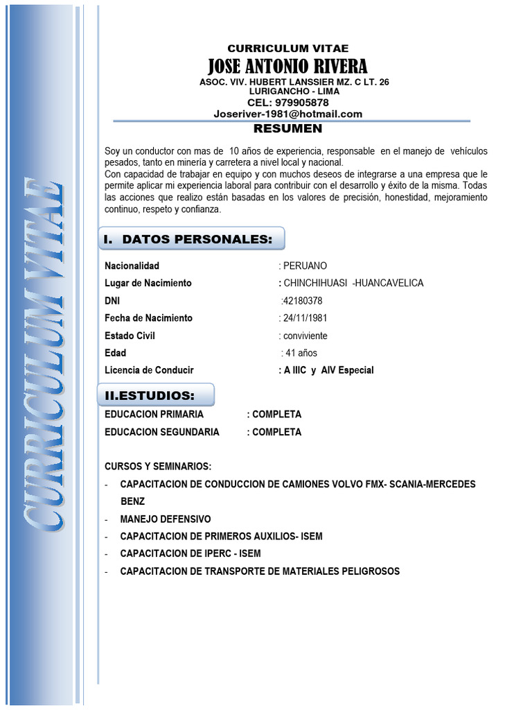Conductor de cisterna con 10 años de experiencia | PDF