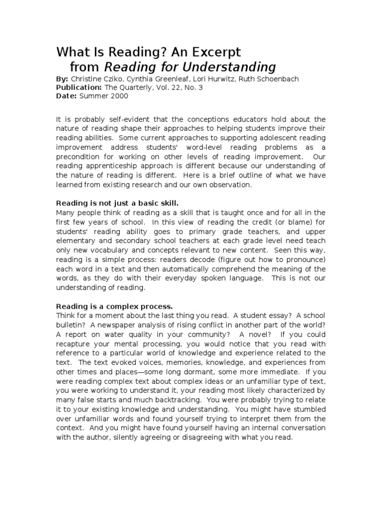 What Is Reading PDF Reading (Process) Reading Comprehension