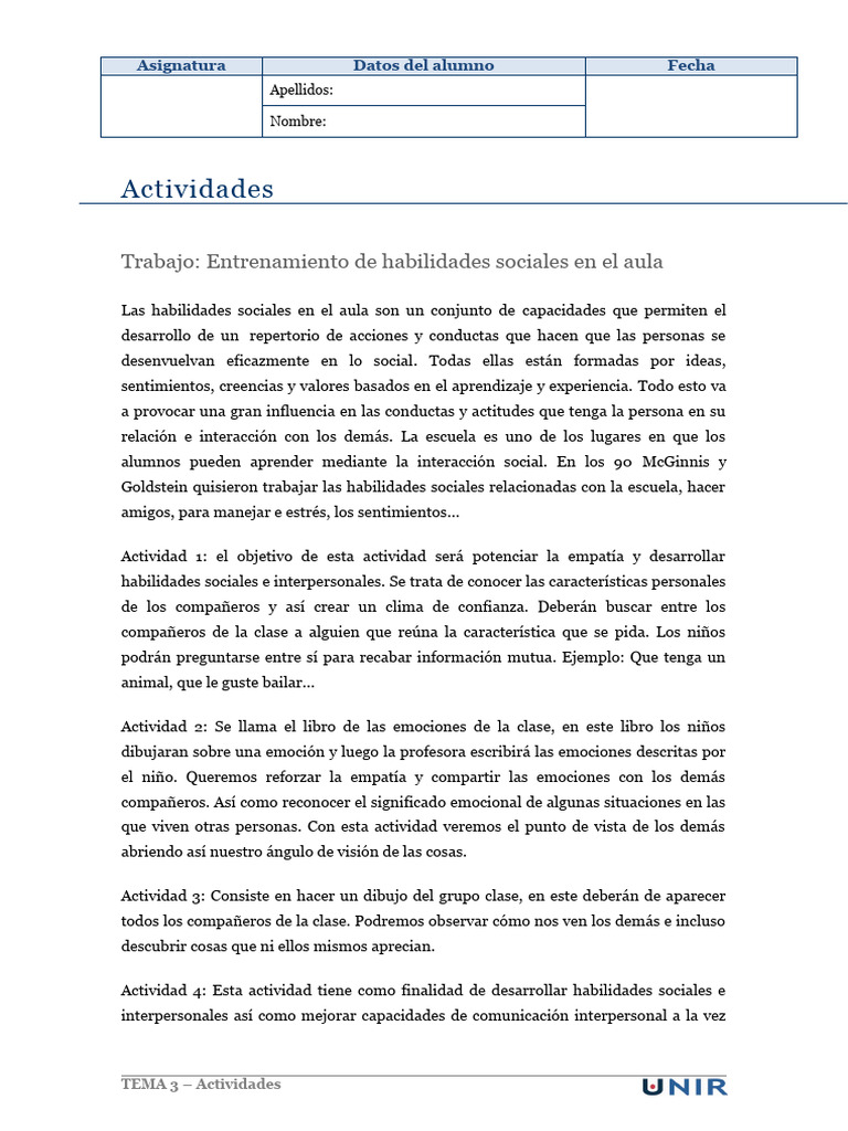 Actividad Convivencia 1 Pdf Habilidades Sociales Las Emociones