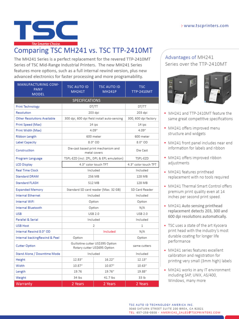 MH241 Series vs. TTP-2410MT Comparison | PDF | Printer (Computing ...