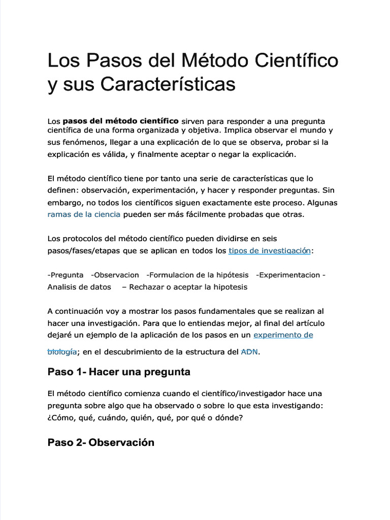 Pasos del Método Científico Explicados | PDF | Hipótesis | Experimentar