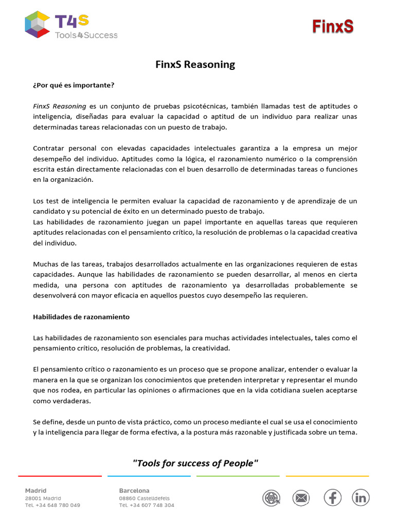 Test FinxS: Evaluación de Razonamiento | PDF | Pensamiento | Inteligencia