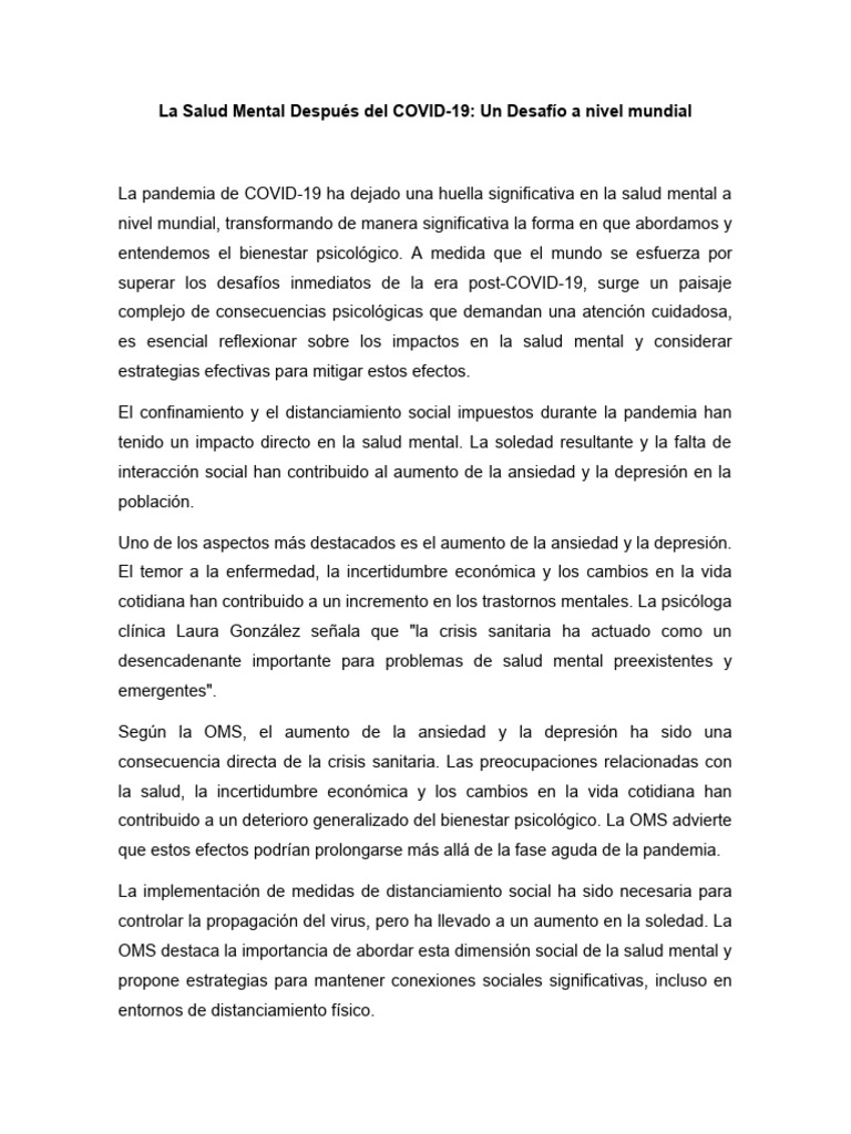 Impacto del COVID-19 en la Salud Mental | PDF | Salud mental | Ansiedad