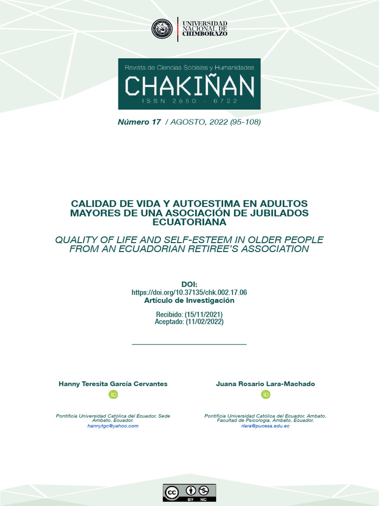 Calidad de Vida y Autoestima en Adultos Mayores | PDF | Ecuador | Cognición