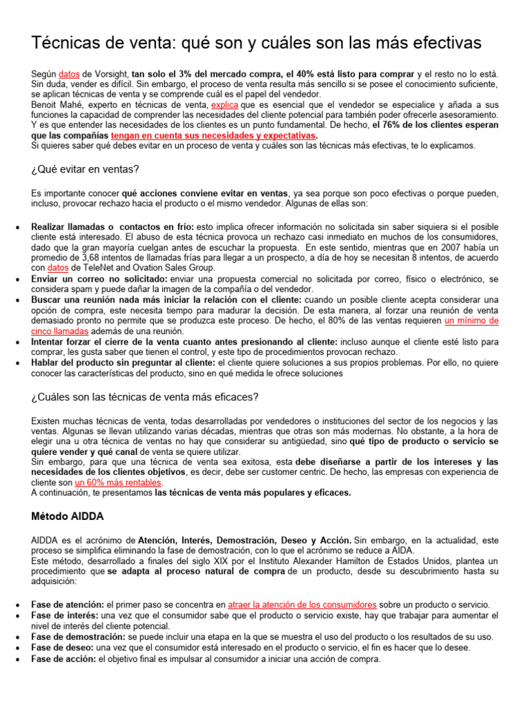 Técnicas De Venta Clase Pdf Producto Negocio Cliente