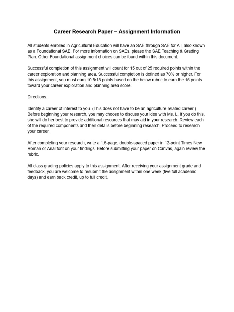Career Research Paper Guidelines | PDF | Salary | Rubric (Academic)