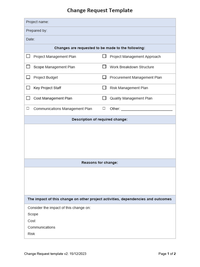 Project Change Request Template PDF Project Change Request Template PDF