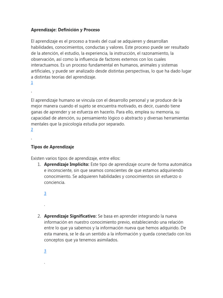 Tipos y Proceso del Aprendizaje | PDF | Aprendizaje | Conocimiento