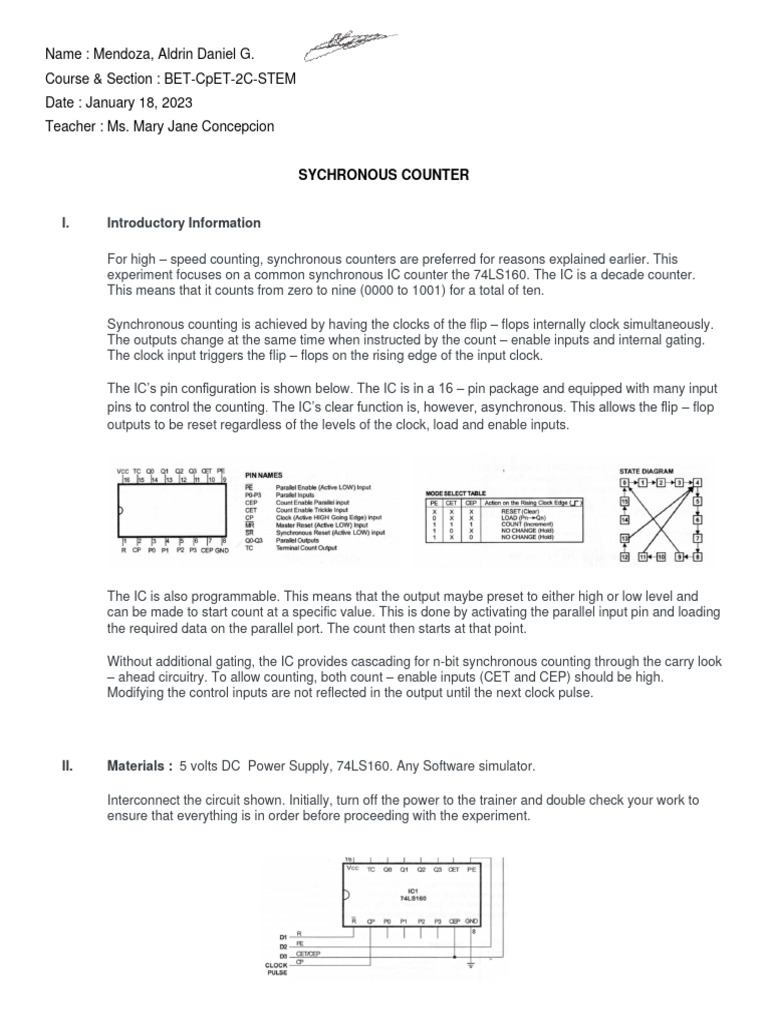 Synchronous Counter Experiment Guide | PDF | Digital Electronics ...
