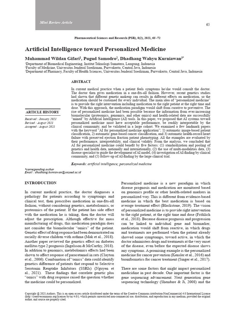 AI Toward Personalized Medicine | PDF | Personalized Medicine | Machine ...