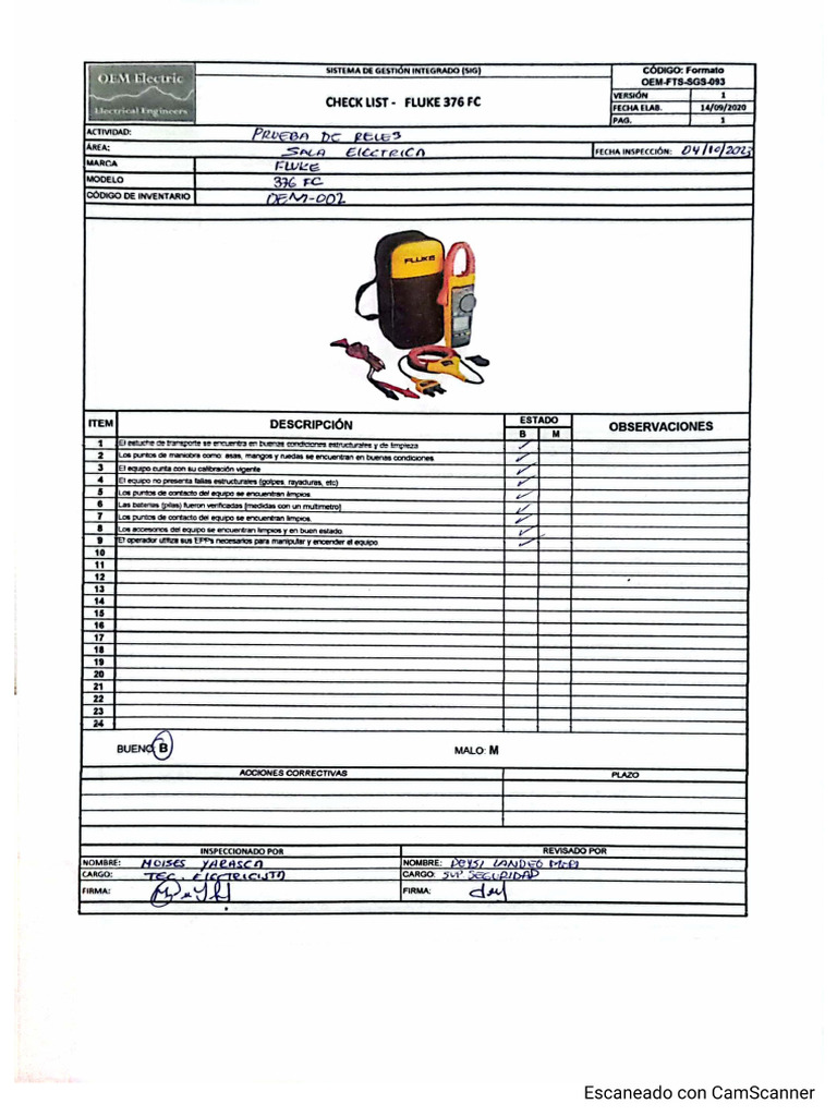 Check List Fluke - 376FC | PDF
